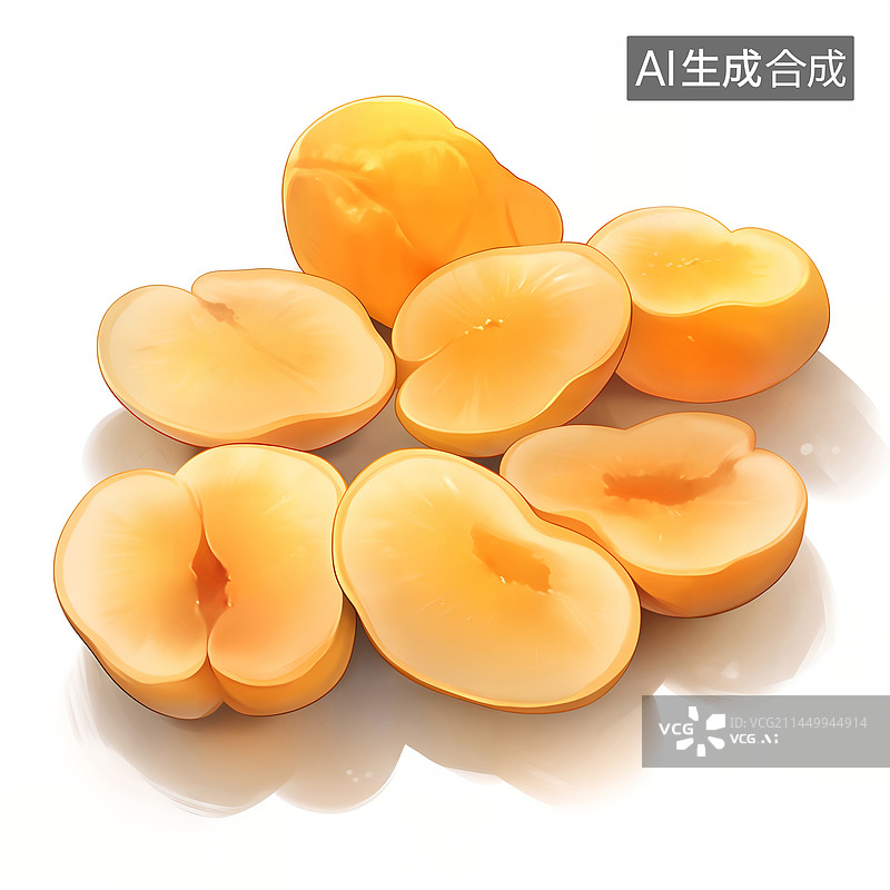 【AI数字艺术】黄桃果肉白色背景水果插画图片素材
