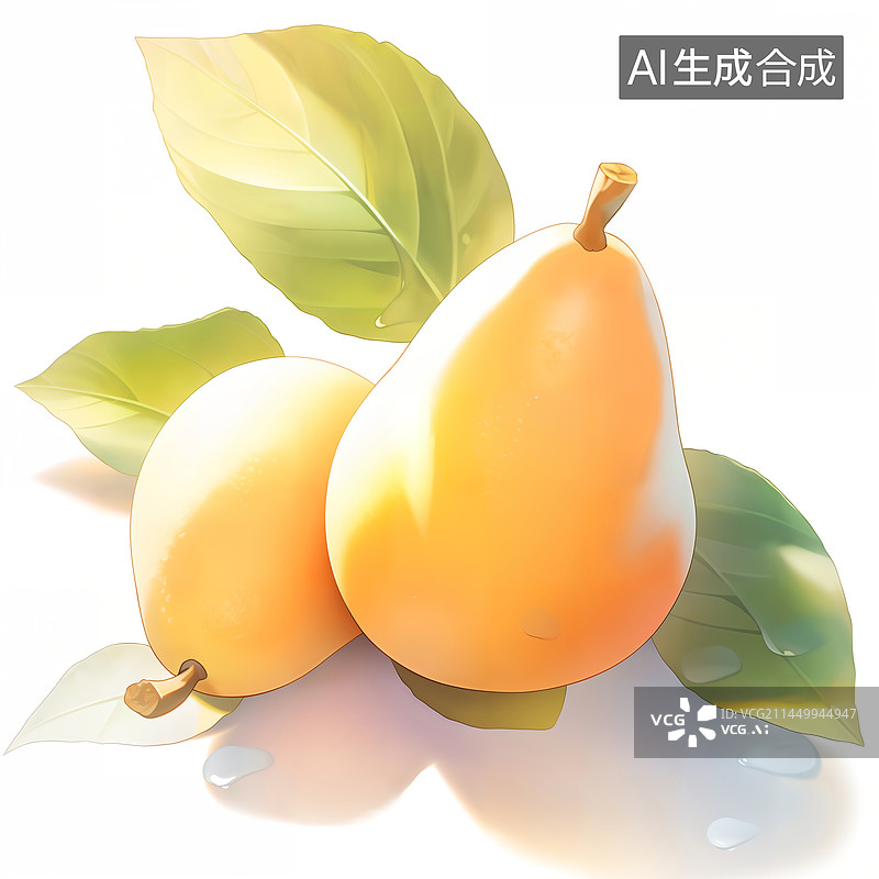 【AI数字艺术】梨叶子白色背景水果插画图片素材