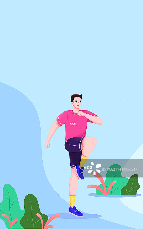 清新扁平插画一个男青年在练习高抬腿图片素材