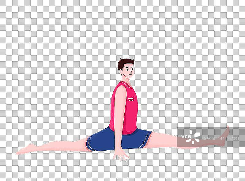 商业扁平插画一个青年男人在练习一字马图片素材