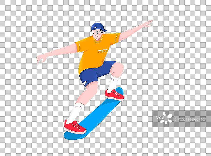 商业扁平插画一个青年男人在玩滑板图片素材