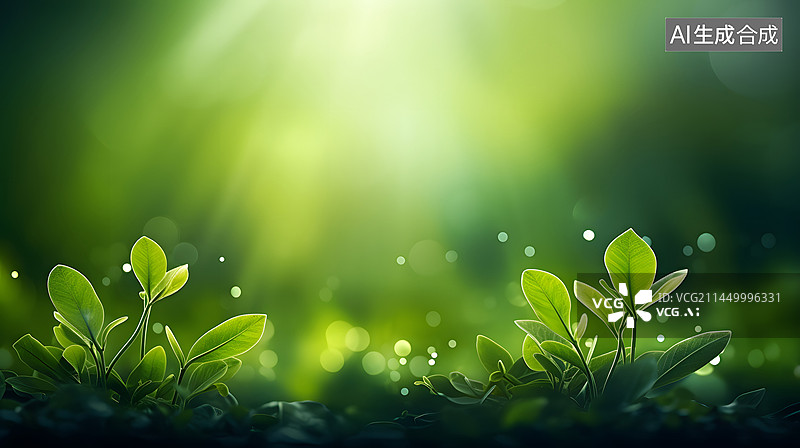 【AI数字艺术】春天绿色植物草地风景抽象图形海报网页PPT背景图片素材