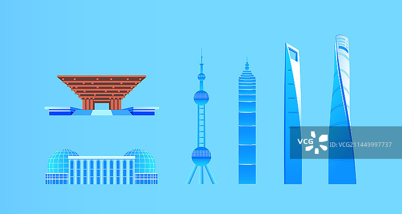 上海天际线建筑地标高端矢量插画，上海庆典插画图片素材