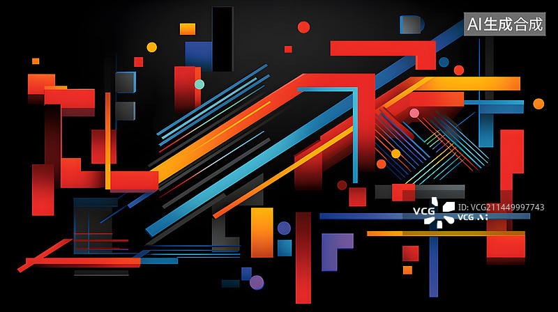 【AI数字艺术】数码交错色块线性透视抽象图形海报网页PPT背景图片素材