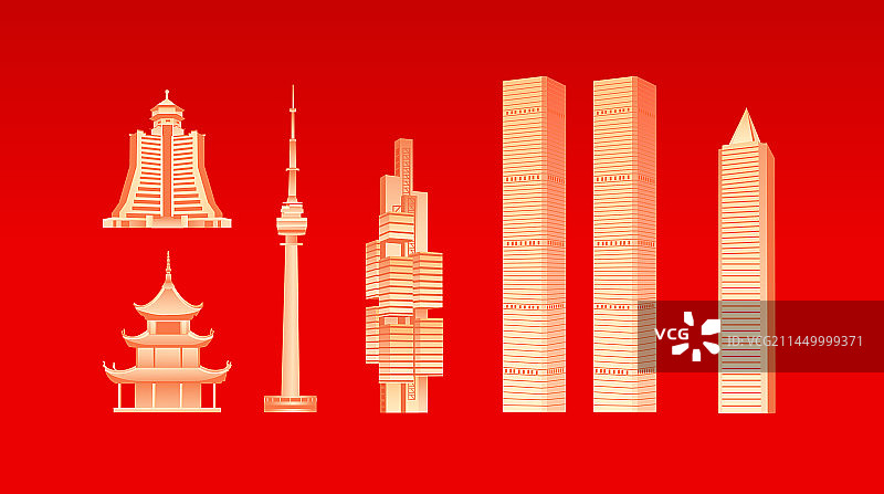贵阳城市天际线矢量地标建筑插画，科技成就盛典庆祝红金中秋节国庆节新年年终盘点城市宣传旅游企业图片素材