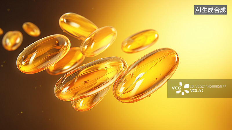【AI数字艺术】金色透明鱼油胶囊图片素材
