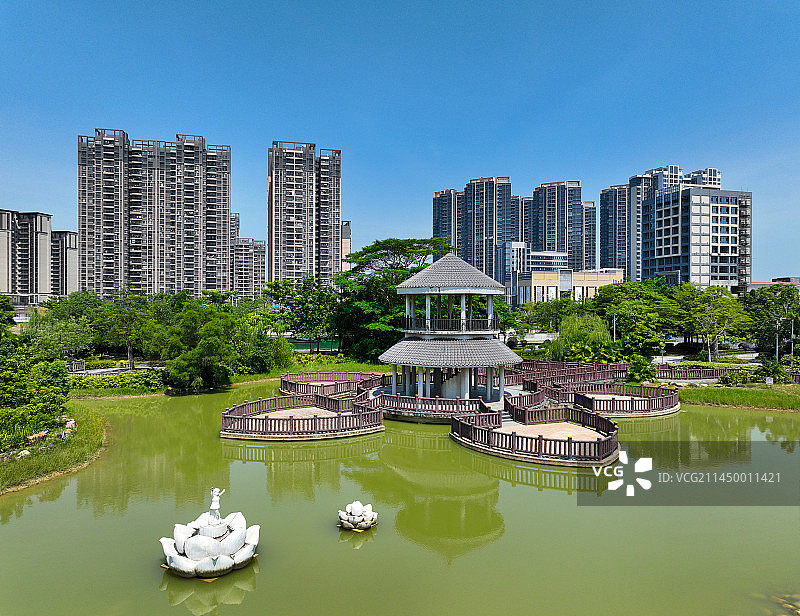 广东省惠州市惠城仲恺高新区东江产业园礼乐公园航拍图片素材