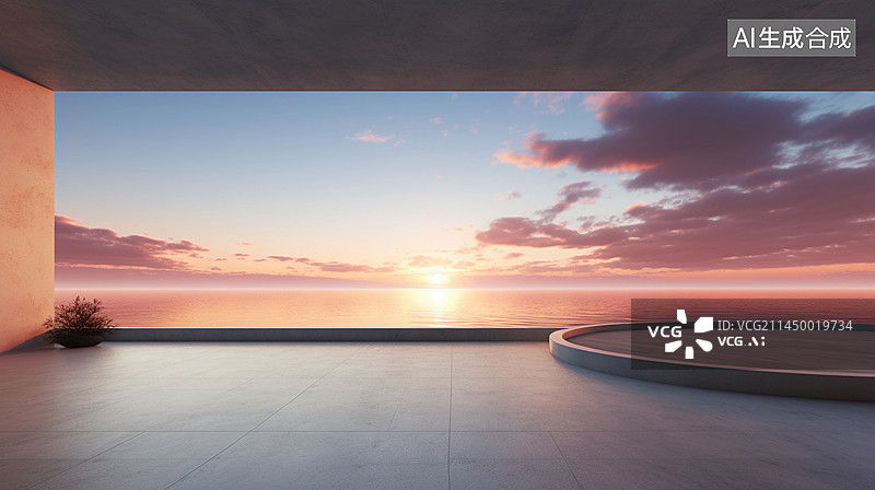 【AI数字艺术】夕阳下的海边平台图片素材