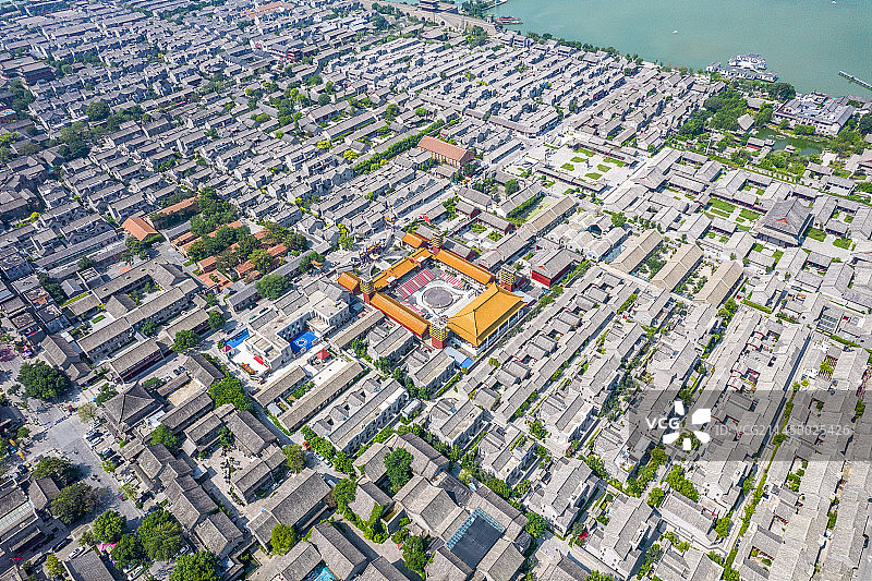 中国山东省聊城市东昌古城水上古城航拍图片素材
