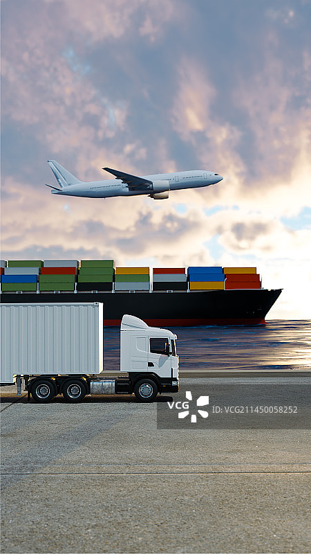 3D渲染高清集装箱货船海运主题插画图片素材