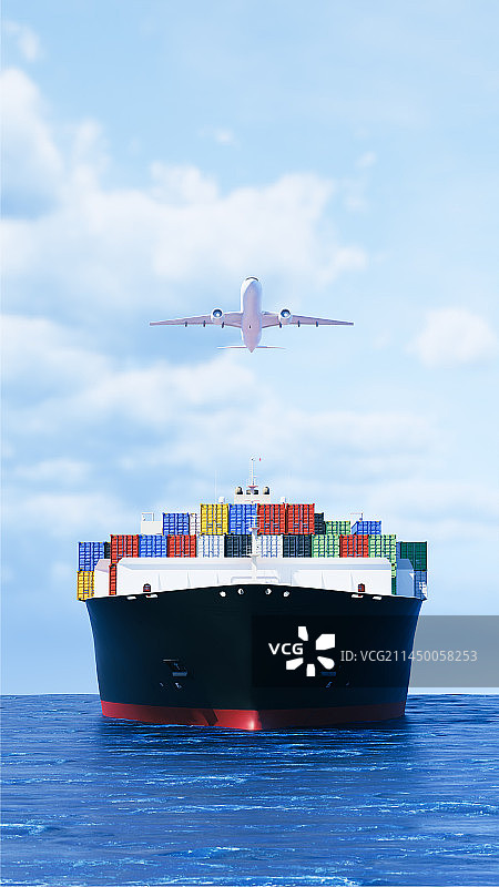3D渲染高清集装箱货船海运主题插画图片素材