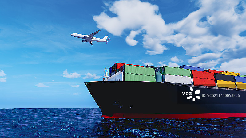 3D渲染高清集装箱货船海运主题插画图片素材
