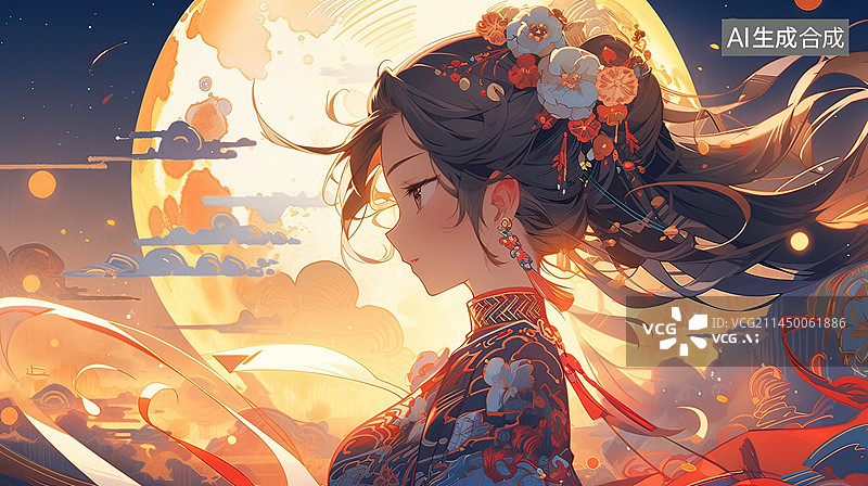 【AI数字艺术】中秋佳节海报，中国传统节日嫦娥奔月中秋节插画图片素材
