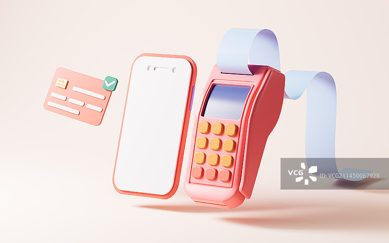卡通pos机与手机3D渲染图片素材
