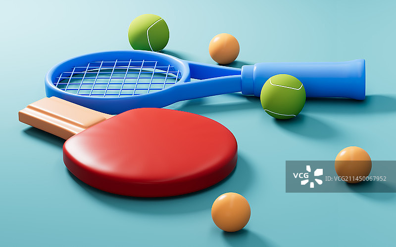 卡通乒乓球与网球3D渲染图片素材