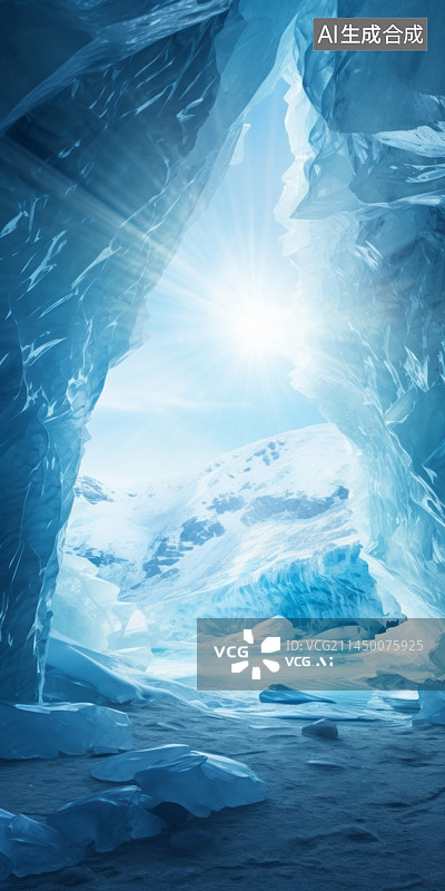 【AI数字艺术】竖版阳光冰洞背景图图片素材