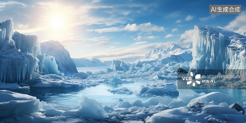【AI数字艺术】极地冰山冰河背景图图片素材