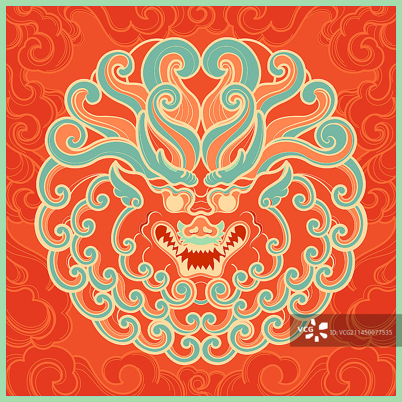 中国龙年龙头祥云纹样中国红插画图片素材