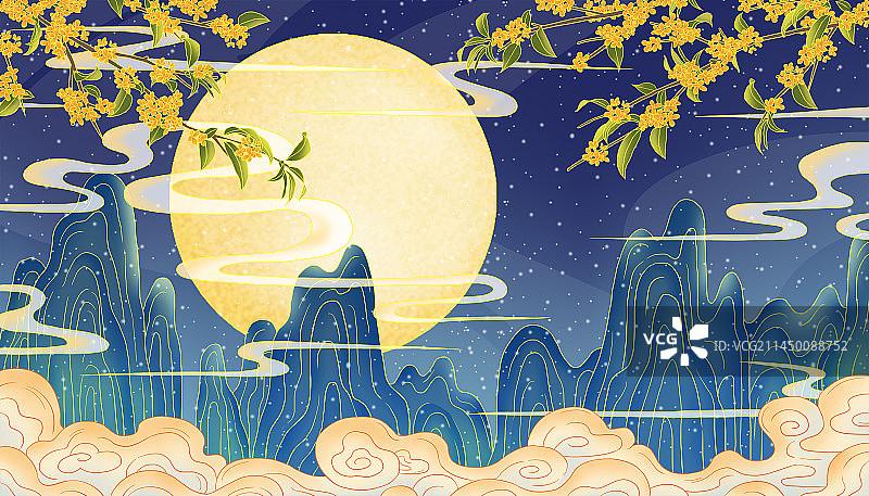 国潮中国风中秋节插画图片素材