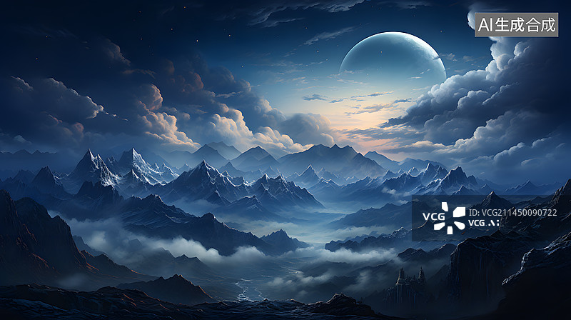 【AI数字艺术】北极山川极地月亮风景图片素材