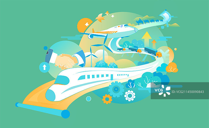 一带一路丝绸之路经济贸易合作日报风矢量插画图片素材