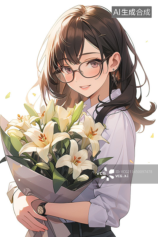 【AI数字艺术】学生在教师节给老师献花插画图片素材