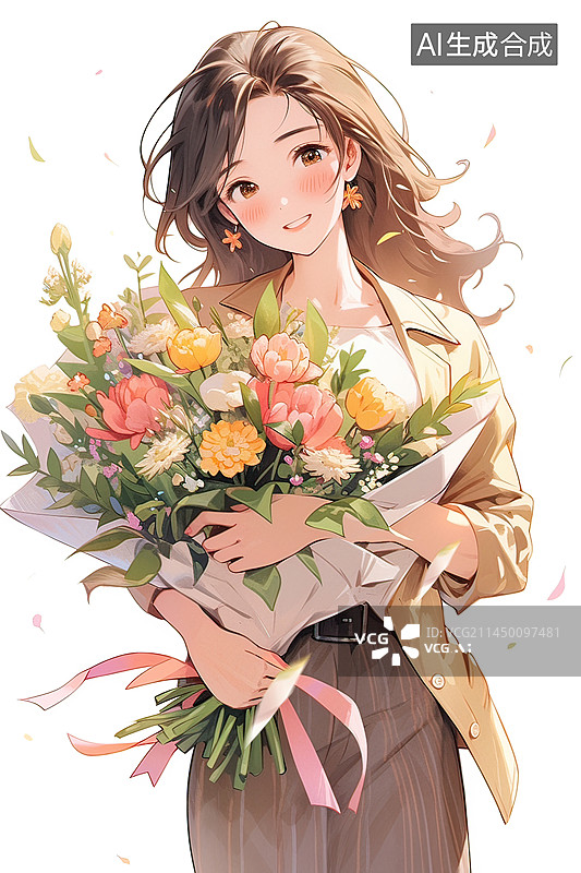 【AI数字艺术】学生在教师节给老师献花插画图片素材