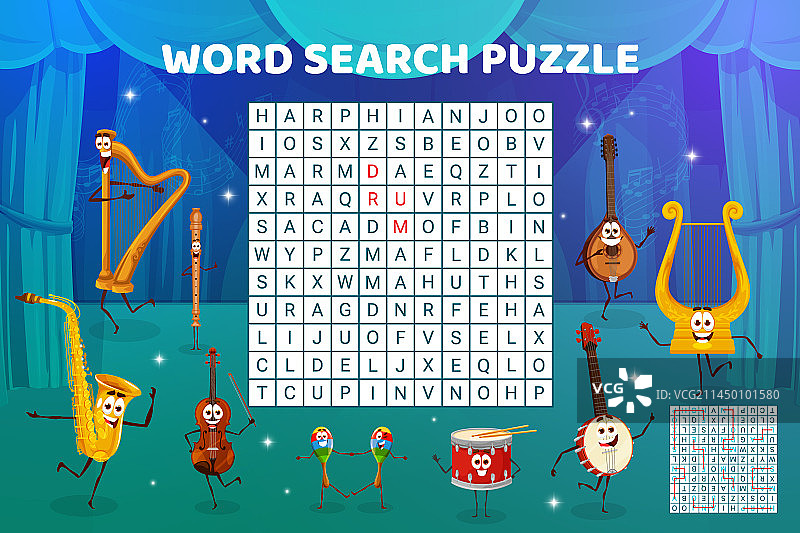 乐器主题的文字搜索解谜游戏图片素材