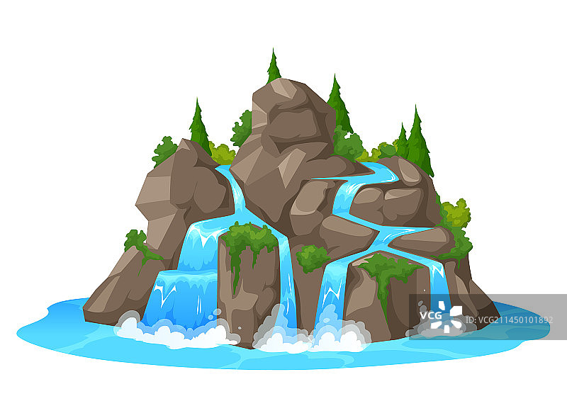 卡通瀑布和岩石水流图片素材