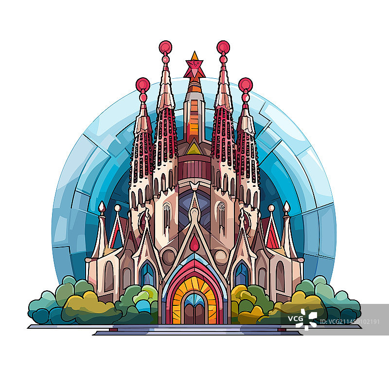 圣家族教堂手绘漫画图片素材