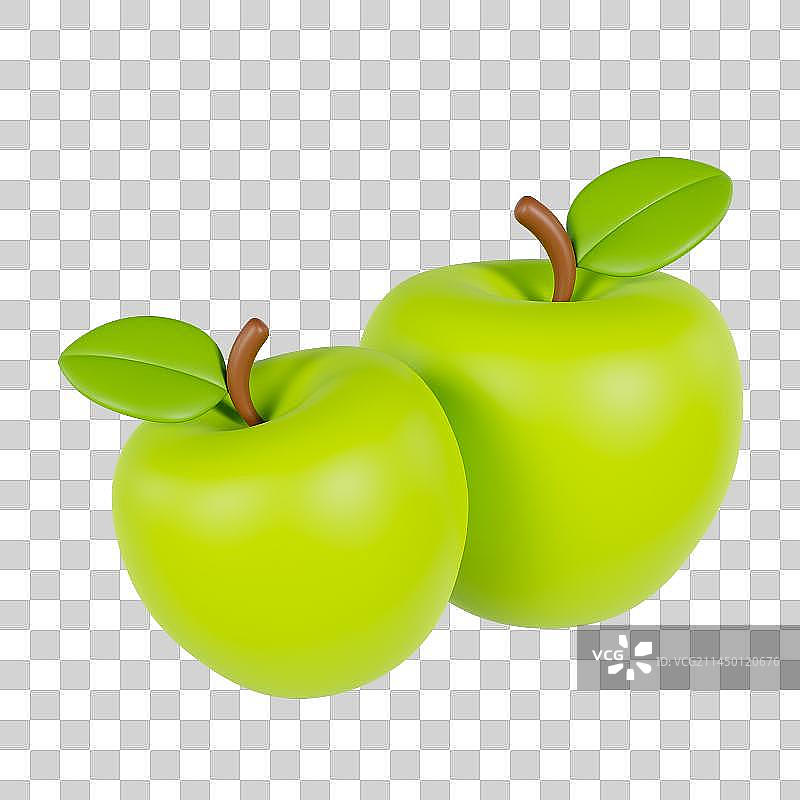 3D立体红苹果绿苹果水果元素图片素材