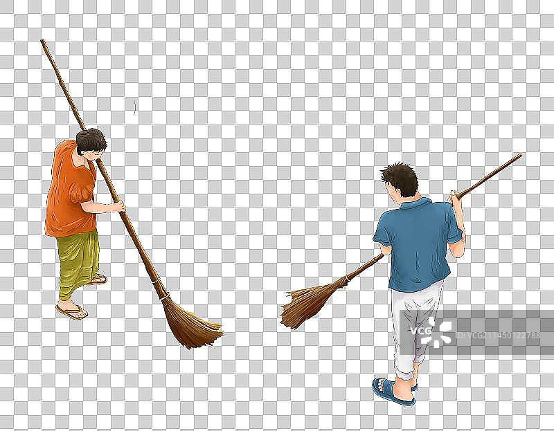 两个扫地的清洁工男女插画元素图片素材