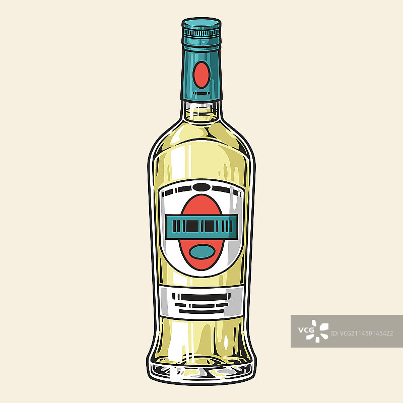 马提尼酒瓶复古彩色贴纸图片素材