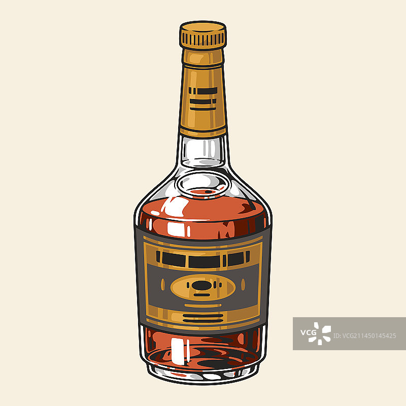 彩色复古干邑酒瓶贴纸图片素材