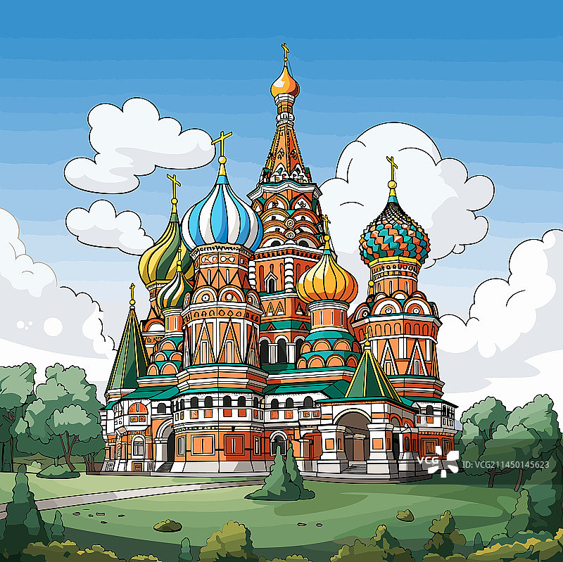 圣瓦西里大教堂手绘漫画图片素材