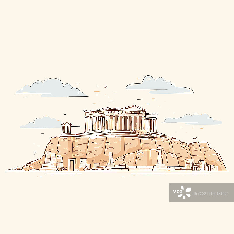 手绘漫画风格卫城涂鸦图片素材