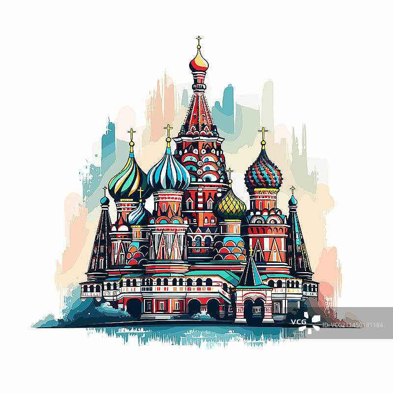 圣瓦西里大教堂手绘漫画图片素材