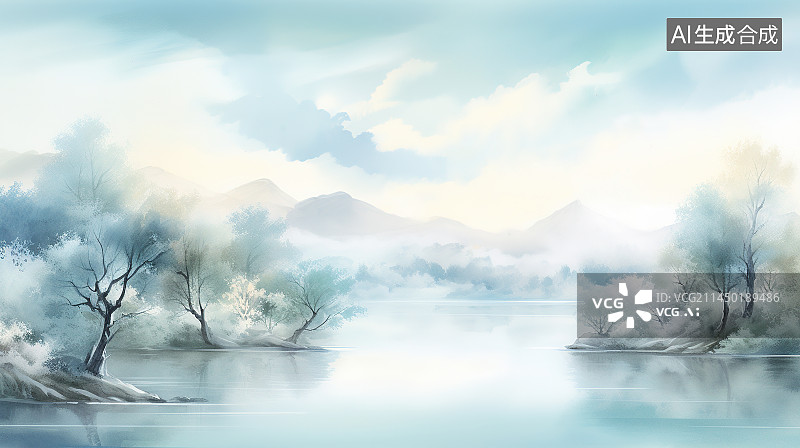 【AI数字艺术】中国水墨田园山水画图片素材