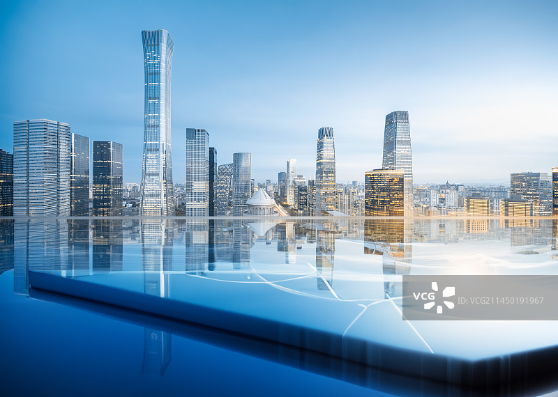 北京国贸CBD城市天际线与室内空间，城市天际线与科技概念图片素材