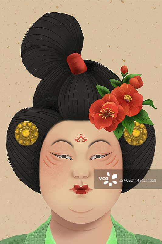 手绘水墨风唐朝仕女图图片素材