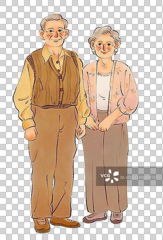 手绘卡通老年人夫妻老人插画图片素材