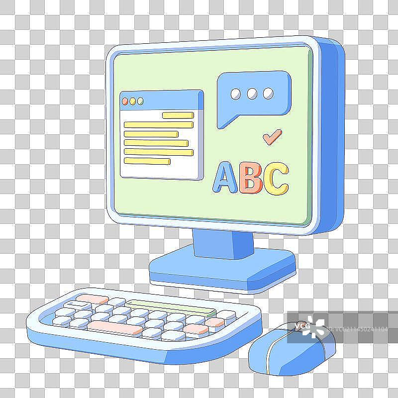 卡通扁平风格手绘电脑上的网络课程免抠元素图片素材