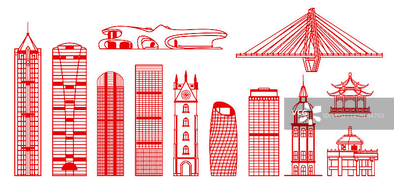 剪纸风格海南海口城市建筑插画图片素材