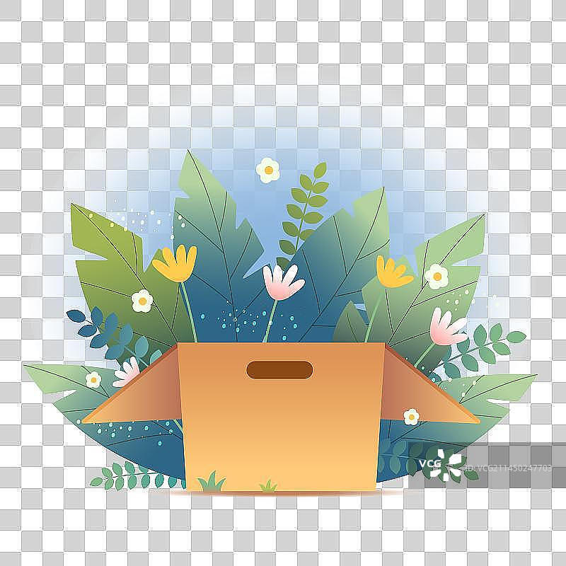 叶子纸箱盒子矢量免扣元素图片素材