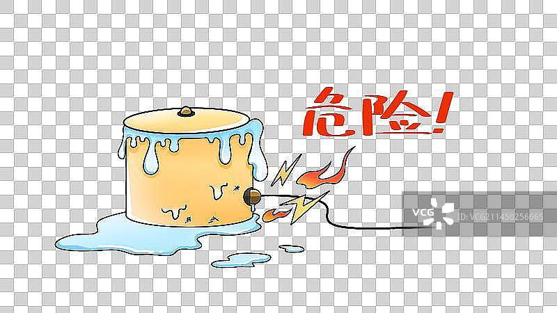 电锅冒出的水引发触电危险，卡通手绘消防安全宣传教育系列素材图片素材