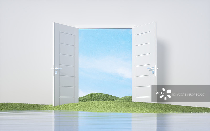 3d图形山峰平静水面门口场景图片素材