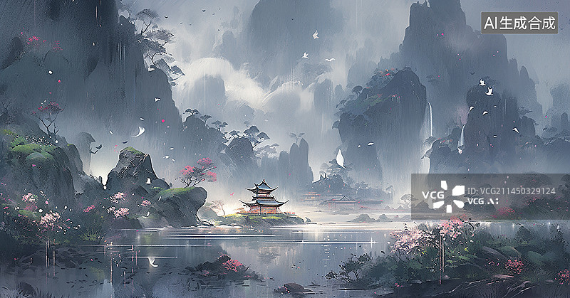 【AI数字艺术】苏轼《浣溪沙·游蕲水清泉寺》意境图片素材