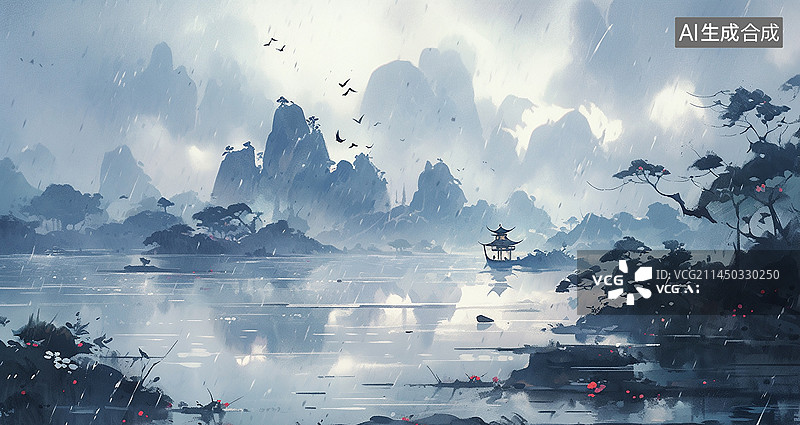 【AI数字艺术】苏轼宋词《饮湖上初晴后雨·二首》意境图片素材