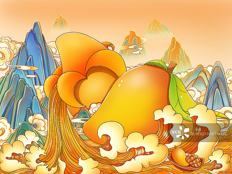 芒果新中式插画设计图片素材
