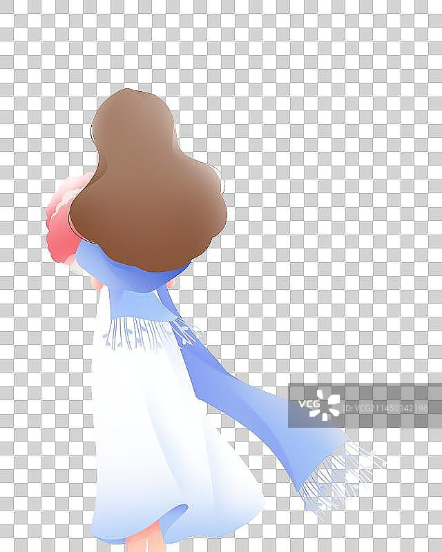 捧着花的白裙少女背影，唯美卡通免扣人物素材图片素材